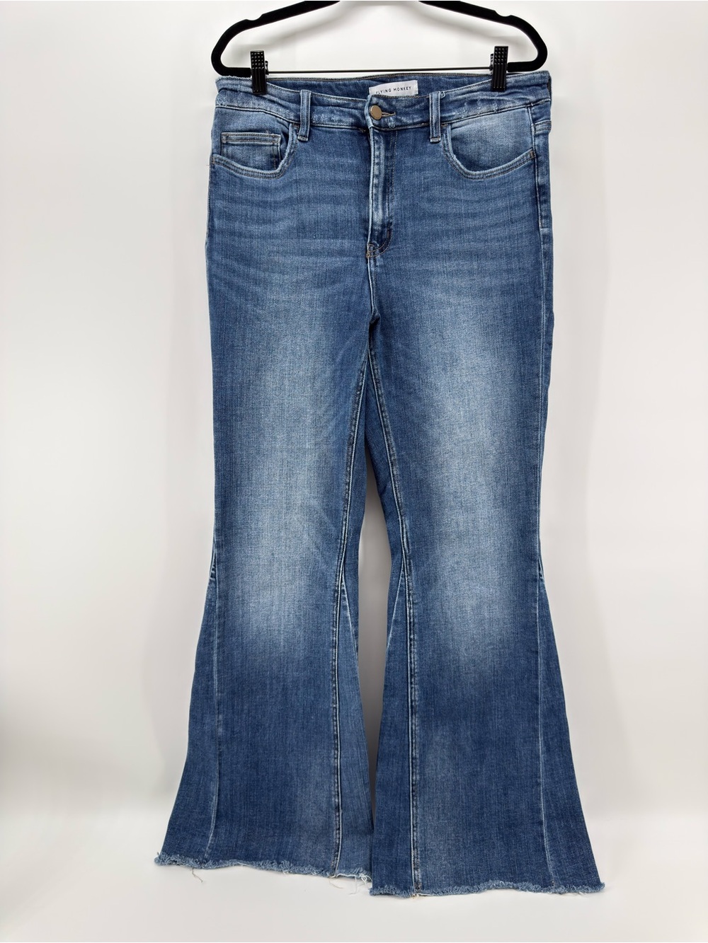 Flying Monkey Flare High Rise Jeans 30 Raw Hem Blue